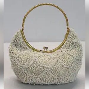Dainty vintage La Regale hand-beaded evening bag gold-tone circle top handle